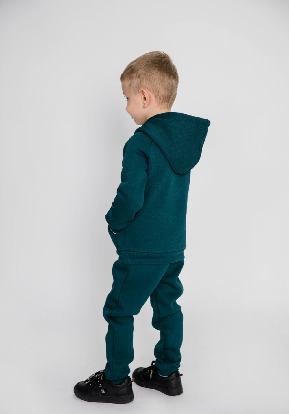 296-И. Свитшот с капюшоном + Штаны, хлопок 65%, 35% ПЭ, 3-х нитка (начес) изумрудный 80,86,92