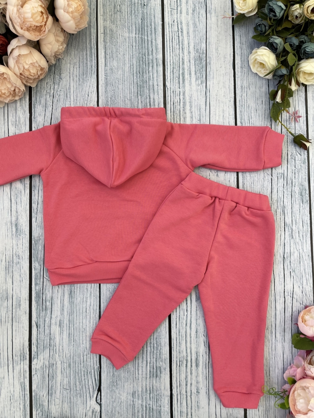 311-М. Свитшот с капюшоном + Штаны, хлопок 65%, 35% ПЭ, 3-х нитка ( без начеса) малина 80,86,92