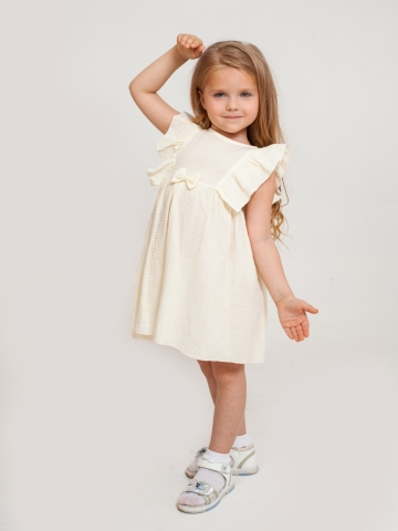 Купить 322-СЛ. Платье из муслина детское, хлопок 100% сливочный, р. 74,80,86,92 в Сургуте