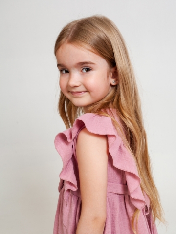 322-ПУ Платье из муслина детское, хлопок 100% пудра, р.122,128,134,140