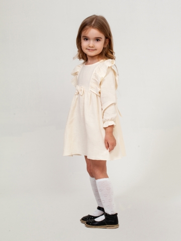 Купить 321-СЛ. Платье из муслина детское, хлопок 100% сливочный, р. 74,80,86,92 в Сургуте